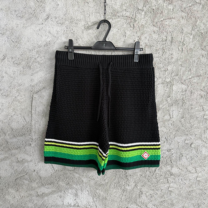 casablanca green stripe crochet knit drawstring shorts